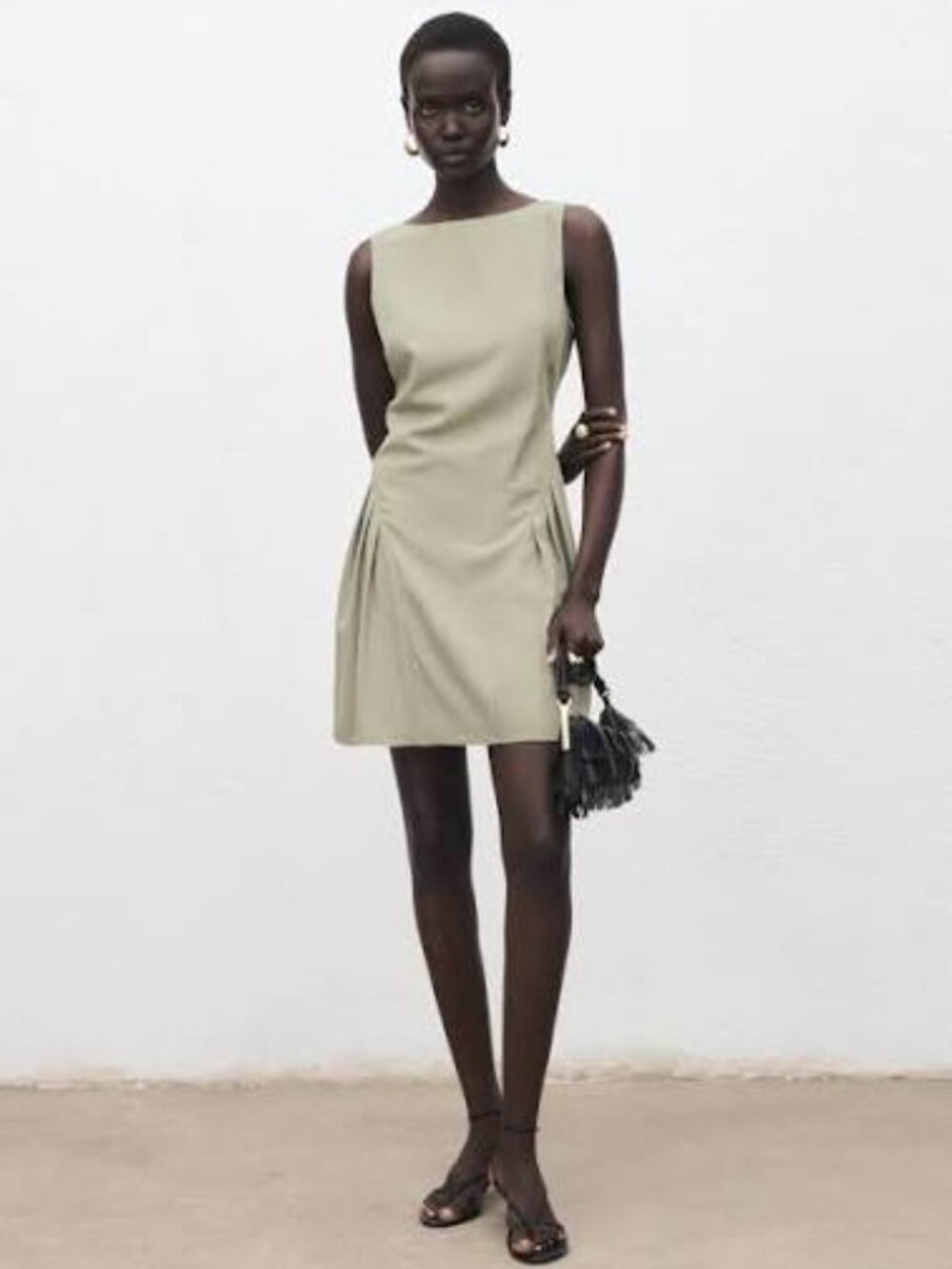Mango boat neck dress with pleats